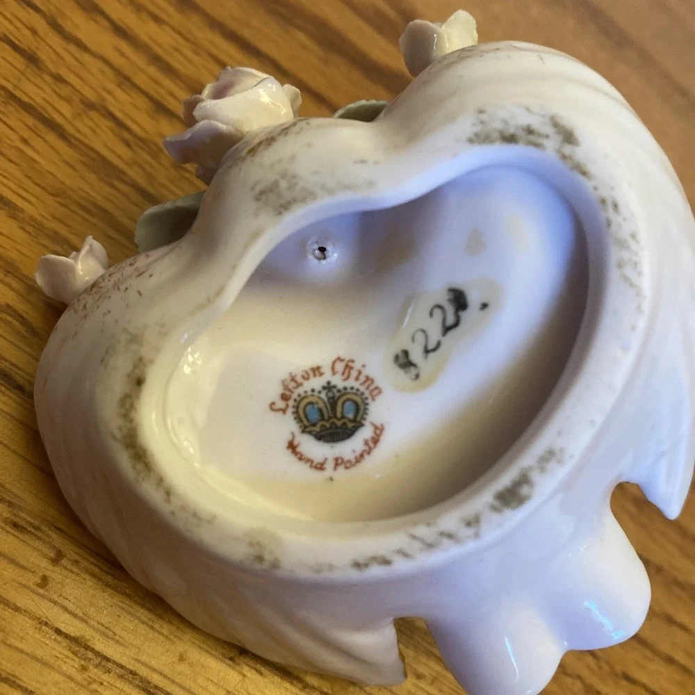 Vintage Lefton Porcelain Pink  Gilded‎ Gold Swan Trinket Dish Roses BEAUTIFUL